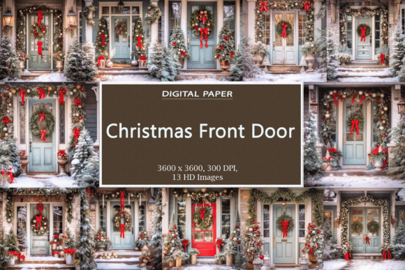 Christmas Front Door: Festive Digital Papers for Holiday Design