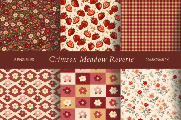 Crimson Meadow Reverie: A Vintage Aesthetic for Modern Design