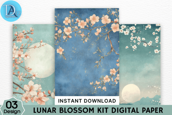 Lunar Blossom Kit Digital Paper: A Watercolor Resource