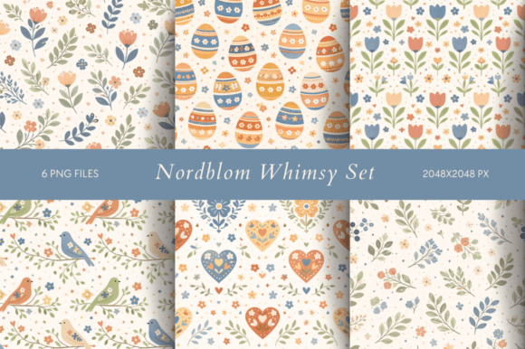 Nordblom Whimsy Set: Folk-Inspired Spring Backgrounds
