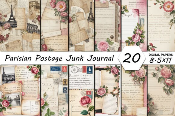 Parisian Postage Junk Journal Pages: Vintage Romance for Your Projects