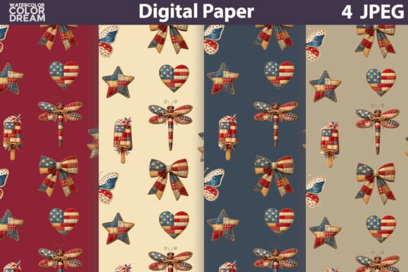 Patriotic Patchwork Digital Paper Set: Cozy Americana for Your Designs
