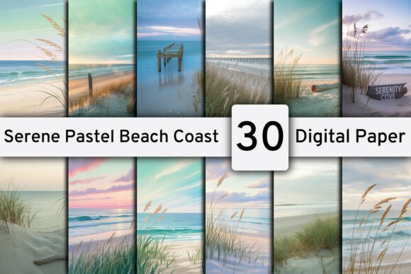 Serene Pastel Beach Coast Digital Papers: Your Go-To for Calming Visuals