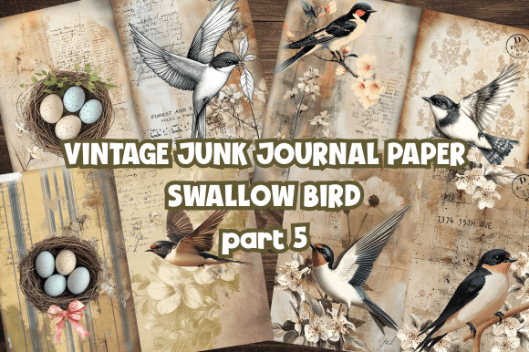 Timeless Charm: Vintage Swallow Bird Junk Journal Paper