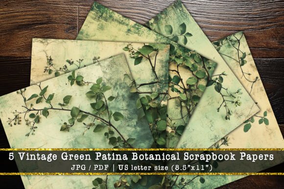Timeless Elegance: The Vintage Green Patina Botanical Scrapbook Paper Set
